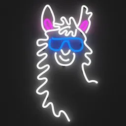 3D-rendered neon alpaca sign with sunglasses, ideal for Blender 3D wall-light model searches.