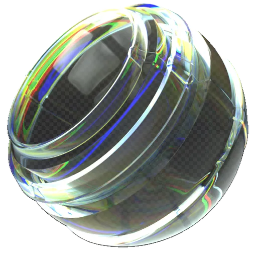 Highly realistic procedural glass material with adjustable RGB index of refraction for 3D rendering in Blender.