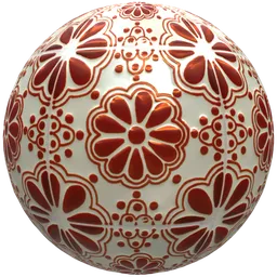 Seamless PBR material with rustic red and cream Mexican ceramic design for 3D floor texturing.