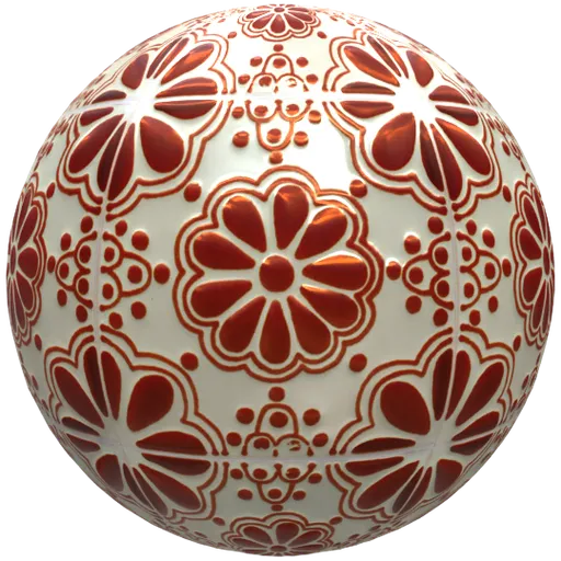 Seamless PBR material with rustic red and cream Mexican ceramic design for 3D floor texturing.