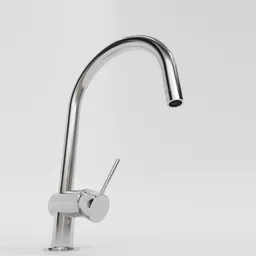 "MGS VELA brushed stainless steel monobloc mixer for kitchen, created using Blender 3D software. This modern and minimalist faucet features a metal handle, inspired by Ai Weiwei. Rendered in Corona renderer, with dynamic color and intricate caustics details. "