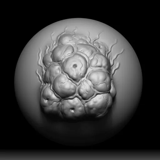 3D sculpting brush creating parasite egg textures for Blender modeling