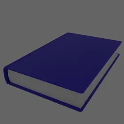 "A detailed blue book with an anisotropic filtering cover, placed on a grey surface. This simple book model, created in Blender 3D, is perfect for literature enthusiasts and can be placed on bookshelves or in bookcases."