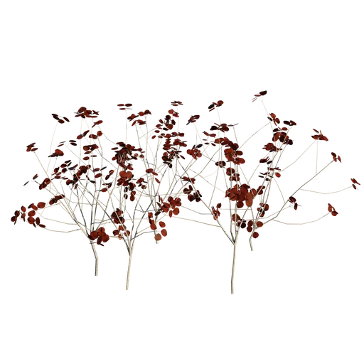 Realistic 3D red-leafed bush model compatible with Blender, ideal for virtual outdoor and nature scenes.