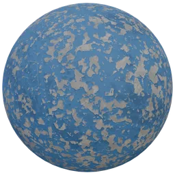 High-resolution chipped blue paint plaster texture for 3D artists using PBR workflows in Blender or similar applications.