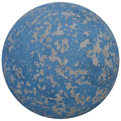 High-resolution chipped blue paint plaster texture for 3D artists using PBR workflows in Blender or similar applications.