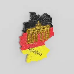 Detailed Blender 3D model of a magnet featuring Germany's map and Brandenburg Gate in flag colors.