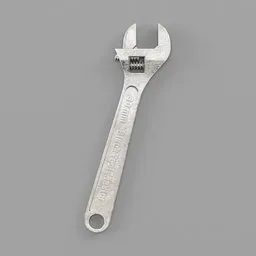 3D-rendered low poly model of an adjustable metal wrench, optimized for Blender, suitable for virtual handtool simulations.