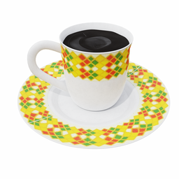 "Modern Ethiopian coffee cup in Blender 3D with intricate pattern design, perfect for restaurant and bar scenes. Created with Blender 3D software and available in high-resolution 3D model format. Add a touch of elegance to your visual projects with this unique coffee cup."