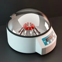 Detailed 3D model of a laboratory centrifuge with blood vials for Blender rendering.