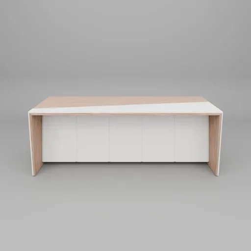 Sleek 3D-rendered modern office table, optimized for Blender, featuring a minimalist design with white drawers.
