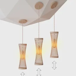 3D-rendered adjustable spiral pendant lights with height control, designed for Blender rendering and visualization.