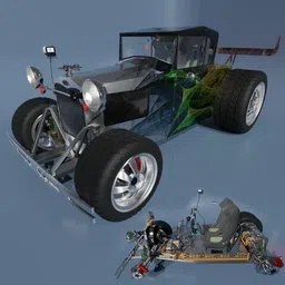 Detailed 3D Blender model of 1929 electric dragster with dual hybrid engines and high-power output.