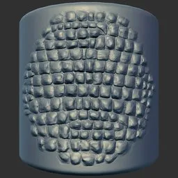 Detailed dragon scale pattern by 3D sculpting brush for creating reptilian textures in Blender models.
