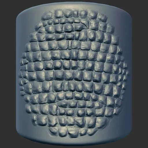 Detailed dragon scale pattern by 3D sculpting brush for creating reptilian textures in Blender models.