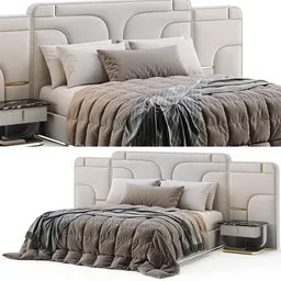 Highly detailed Blender 3D model of a modern bed with plush bedding, UV mapped and rendered in Cycles with 342K polys.