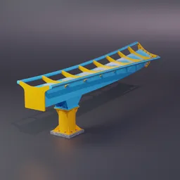 Detailed segment of a modular twisting roller coaster track 3D model designed in Blender, showcasing adjustable supports and UV mapping.