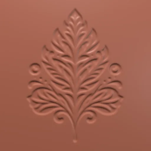 Detailed leaf pattern 3D sculpting brush for Blender, ideal for intricate designs on 3D models.