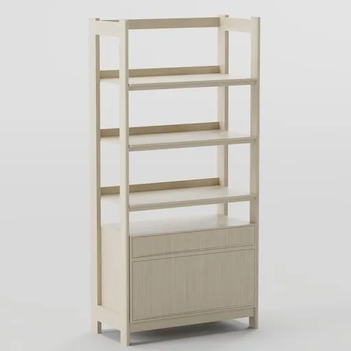 High-quality 3D model of a coastal oak bookshelf with detailed textures for realistic rendering, perfect for Blender projects.