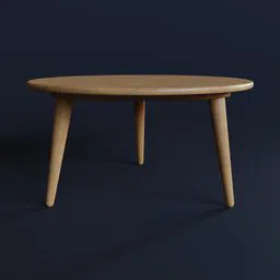 Realistic 3D model of oval beach wood coffee table designed for Blender, with detailed textures.