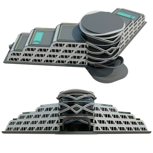 Highly detailed Blender 3D model of a multi-story beach hotel with modern architecture for public spaces.