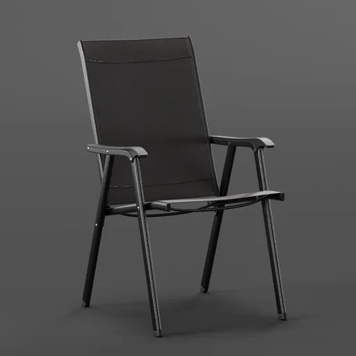 Highly detailed black camping chair 3D model, optimized for Blender rendering, perfect for outdoor scene assets.