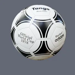 Detailed 3D model of 1978 Tango River Plate soccer ball with iconic triad design, Blender compatible.