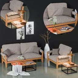 Azumaya Fennel Fabric Sofa