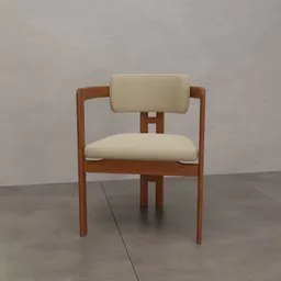 3D model of a modern wooden dining chair with cream cushions, compatible with Blender.