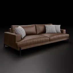 Realistic 3D model of a top grain leather sofa with customizable color in a contemporary design, perfect for Blender 3D projects.