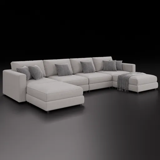 Detailed 3D model of a sectional fabric sofa set for Blender rendering, versatile for interior design.