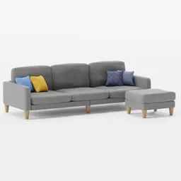 3 Seater Grey Sofa With Ottoman and Pillows
