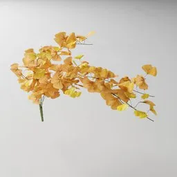 "Artificial tendril Ginko autumn v1 3D model for Blender 3D - inspired by real products on the market, featuring yellow and golden flowers, dried vines, and a willow plant. Allows for easy modification of shape using edit mode and Bagapia addon's geometry nodes."