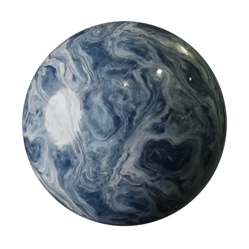 High-resolution PBR marble material with deep blue swirled patterns ideal for 3D modeling and rendering in Blender.