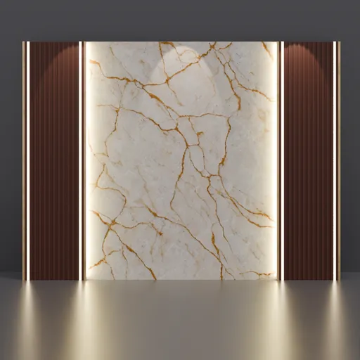Detailed 3D model showcasing a luxurious brown and golden marble textured wall panel for Blender rendering.