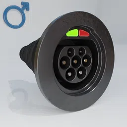 Realistic 3D-rendered male electric vehicle charging socket model compatible with Blender.