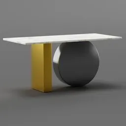 Sleek 3D-rendered table with a modern, minimalist design, featuring a marble top and geometric base suitable for Blender 3D projects.
