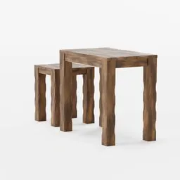 High-quality 3D wooden serving tables model, Blender ready, featuring natural textures and intricate details.