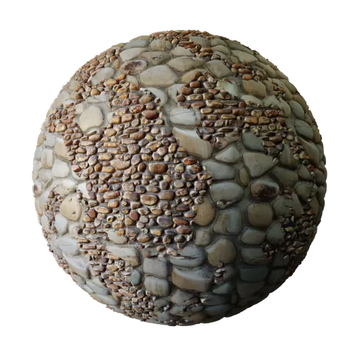 2K PBR textured rock wall material with a realistic mix of stones and displacement for 3D models in Blender.