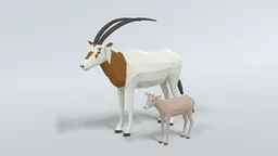 3D Blender-ready low poly Scimitar Oryx and calf model, optimized for CG visualization with separate meshes for eyes and teeth.