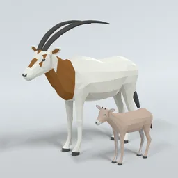 Low Poly Cartoon Scimitar Oryx and Calf