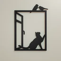 Cat and bird wall picture frame