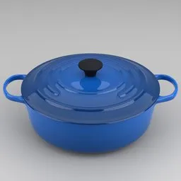 High-quality 3D model of a Marseille blue enamel casserole dish with lid, optimized for Blender users.
