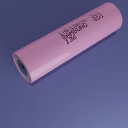Detailed 3D model of a Samsung INR18650-30Q lithium battery with technical specs, ideal for Blender projects.
