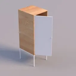 High-quality 3D rendering of a wooden cabinet with a white door, designed for Blender 3D projects.