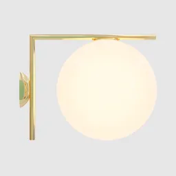 Detailed 3D rendering of a contemporary brass wall light with a glowing orb for Blender artists.