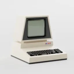 3D model of a vintage-style computer with monitor, keyboard, for use in Blender.