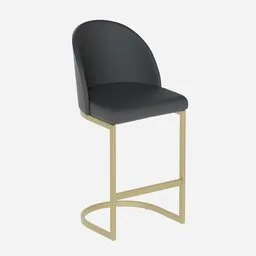 High-quality 3D rendered kitchen stool model with sleek backrest and elegant gold legs, compatible with Blender 3D.