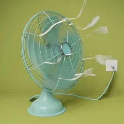 "Vintage electric fan 3D model - BlenderKit utility-industrial category. Realistic rendering with looping wires and retro design. Perfect for hot summer days."
