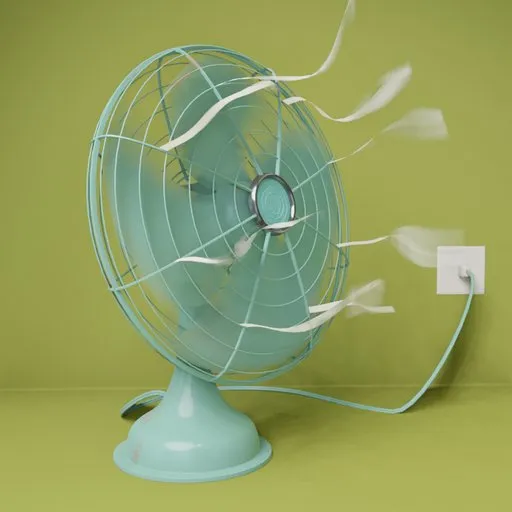 Vintage-style electric fan 3D model with rotating blades, created in Blender, suitable for utility and industrial scenes.